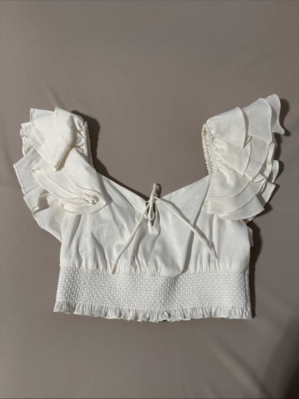 Alice & Olivia White Ruffle Sleeve Crop Top